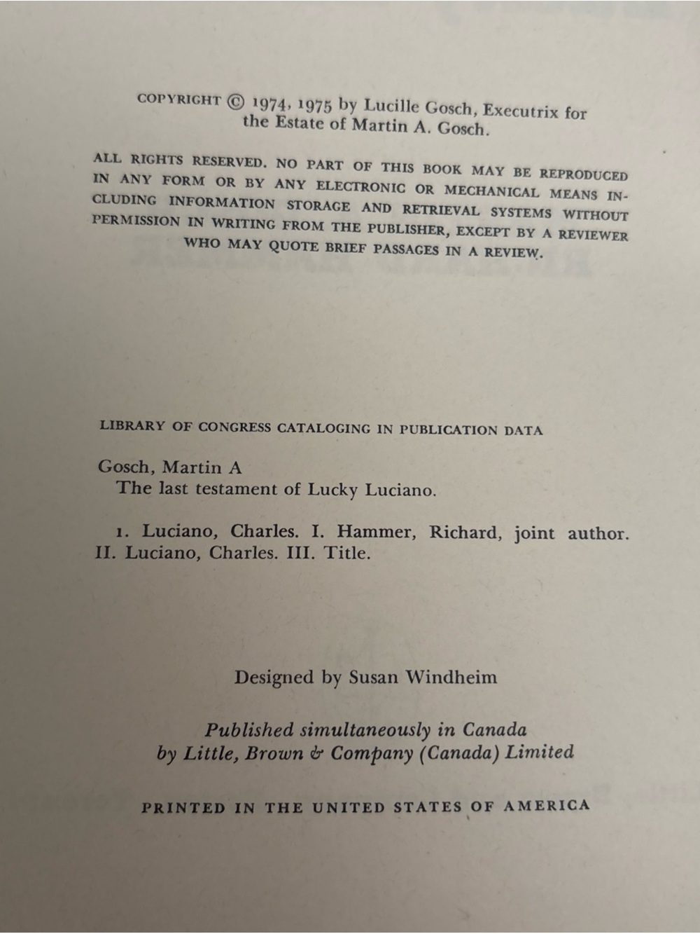 The Last Testament of Lucky Luciano by Martin A. Gosch Richard Hammer 1975 HCDJ - Picture 4 of 4